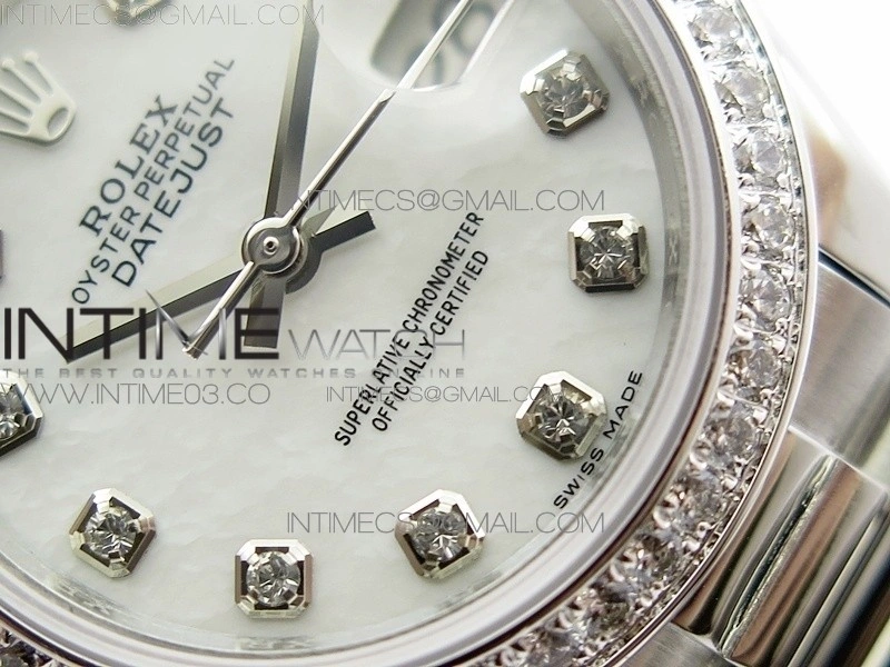 DateJust 28mm SS Diamond Bezel BP Best Edition White MOP Dial on SS Bracelet ETA2671