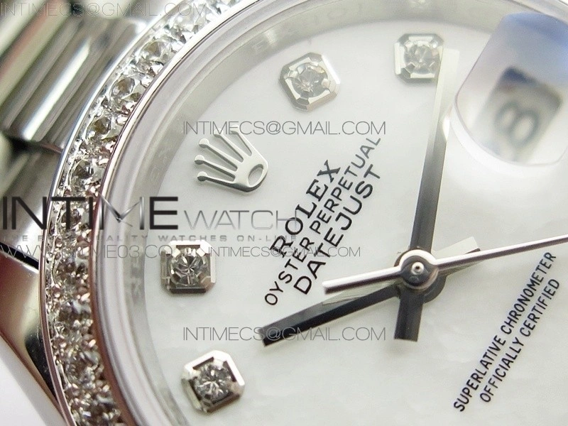 DateJust 28mm SS Diamond Bezel BP Best Edition White MOP Dial on SS Bracelet ETA2671