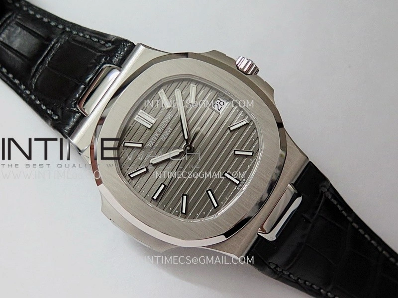 Nautilus 5711 SS 3KF 1:1 Best Edition Gray Textured Dial on Black Leather Strap A324 Super Clone V2