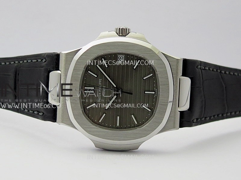 Nautilus 5711 SS 3KF 1:1 Best Edition Gray Textured Dial on Black Leather Strap A324 Super Clone V2