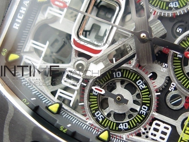 RM011 Carbon Case Chrono KVF 1:1 Best Edition Crystal Skeleton Yellow Dial on Orange Rubber Strap A7750 V2
