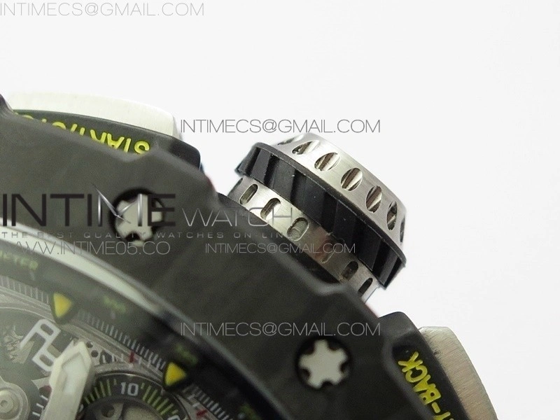 RM011 Carbon Case Chrono KVF 1:1 Best Edition Crystal Skeleton Yellow Dial on Orange Rubber Strap A7750 V2