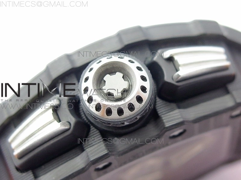 RM011 Carbon Case Chrono KVF 1:1 Best Edition Crystal Skeleton Yellow Dial on Orange Rubber Strap A7750 V2