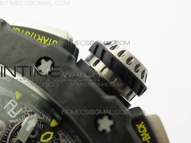 RM011 Carbon Case Chrono KVF 1:1 Best Edition Crystal Skeleton Yellow Dial on Yellow Rubber Strap A7750 V2