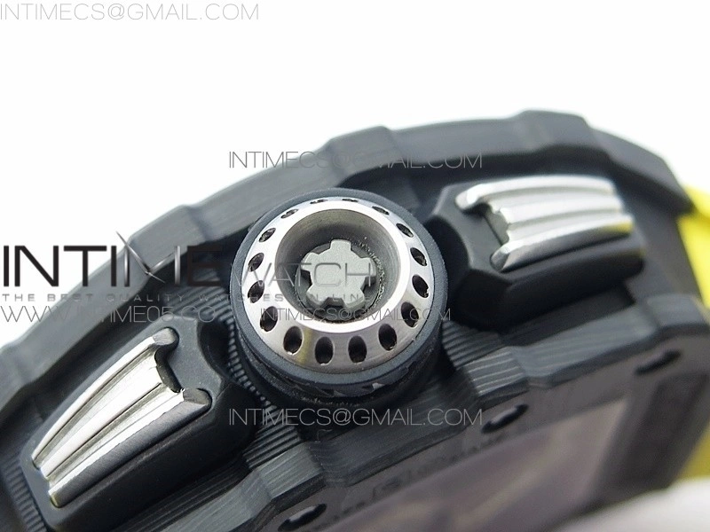 RM011 Carbon Case Chrono KVF 1:1 Best Edition Crystal Skeleton Yellow Dial on Yellow Rubber Strap A7750 V2