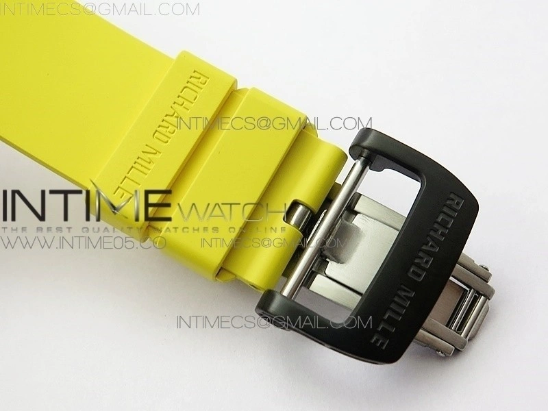RM011 Carbon Case Chrono KVF 1:1 Best Edition Crystal Skeleton Yellow Dial on Yellow Rubber Strap A7750 V2
