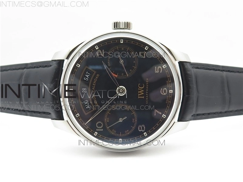 PORTUGUESE REAL PR REAL ANNUAL CALENDAR IW503502 AZF 1:1 BEST EDITION BLACK DIAL ON BLACK LEATHER STRAP A52010