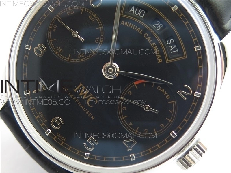 PORTUGUESE REAL PR REAL ANNUAL CALENDAR IW503502 AZF 1:1 BEST EDITION BLACK DIAL ON BLACK LEATHER STRAP A52010