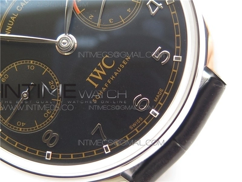 PORTUGUESE REAL PR REAL ANNUAL CALENDAR IW503502 AZF 1:1 BEST EDITION BLACK DIAL ON BLACK LEATHER STRAP A52010