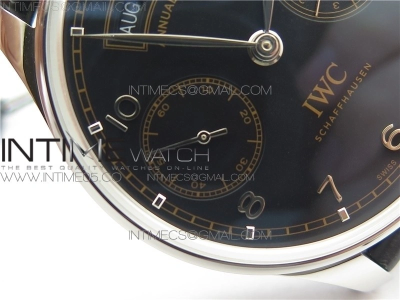 PORTUGUESE REAL PR REAL ANNUAL CALENDAR IW503502 AZF 1:1 BEST EDITION BLACK DIAL ON BLACK LEATHER STRAP A52010