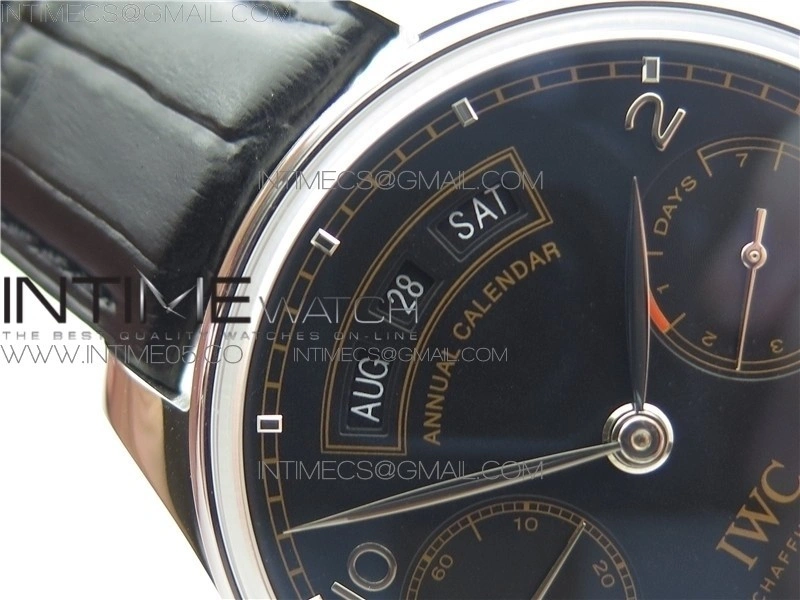 PORTUGUESE REAL PR REAL ANNUAL CALENDAR IW503502 AZF 1:1 BEST EDITION BLACK DIAL ON BLACK LEATHER STRAP A52010