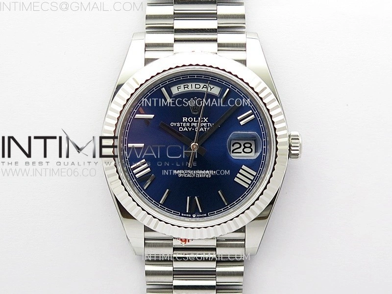 Day Date 228236 40mm 904L SS 1:1 AR+F Best Edition Blue Dial Roman Markers on SS President Bracelet SA3255
