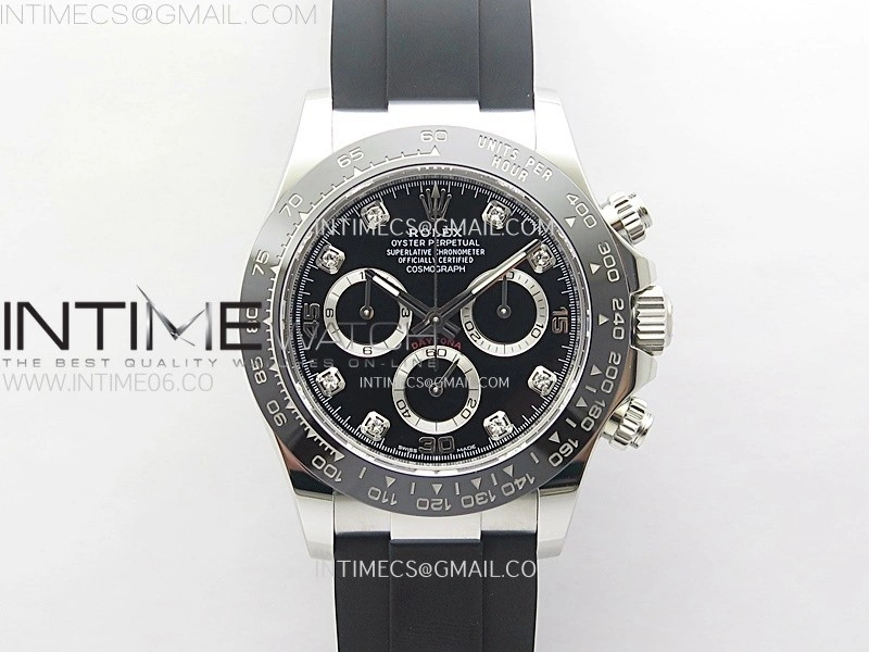 Daytona 116519 904L SS APSF 1:1 Best Edition Black Dial Diamonds Markers on Oysterflex Strap SH4130