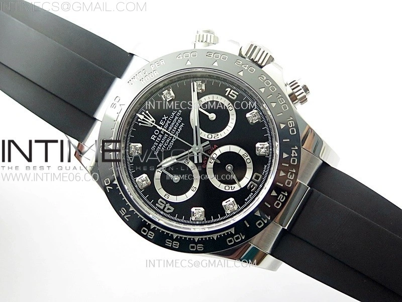 Daytona 116519 904L SS APSF 1:1 Best Edition Black Dial Diamonds Markers on Oysterflex Strap SH4130