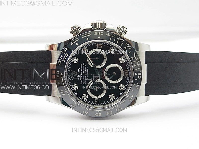 Daytona 116519 904L SS APSF 1:1 Best Edition Black Dial Diamonds Markers on Oysterflex Strap SH4130