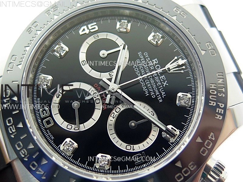 Daytona 116519 904L SS APSF 1:1 Best Edition Black Dial Diamonds Markers on Oysterflex Strap SH4130