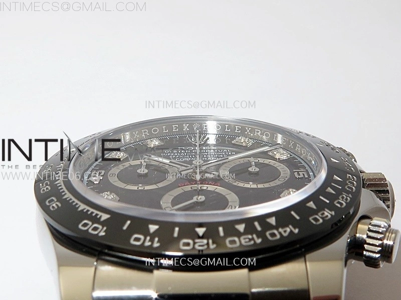 Daytona 116519 904L SS APSF 1:1 Best Edition Black Dial Diamonds Markers on Oysterflex Strap SH4130