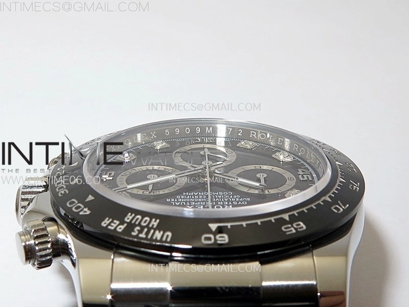 Daytona 116519 904L SS APSF 1:1 Best Edition Black Dial Diamonds Markers on Oysterflex Strap SH4130