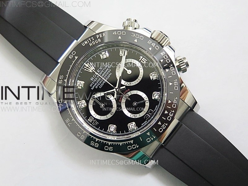 Daytona 116519 904L SS APSF 1:1 Best Edition Black Dial Diamonds Markers on Oysterflex Strap SH4130