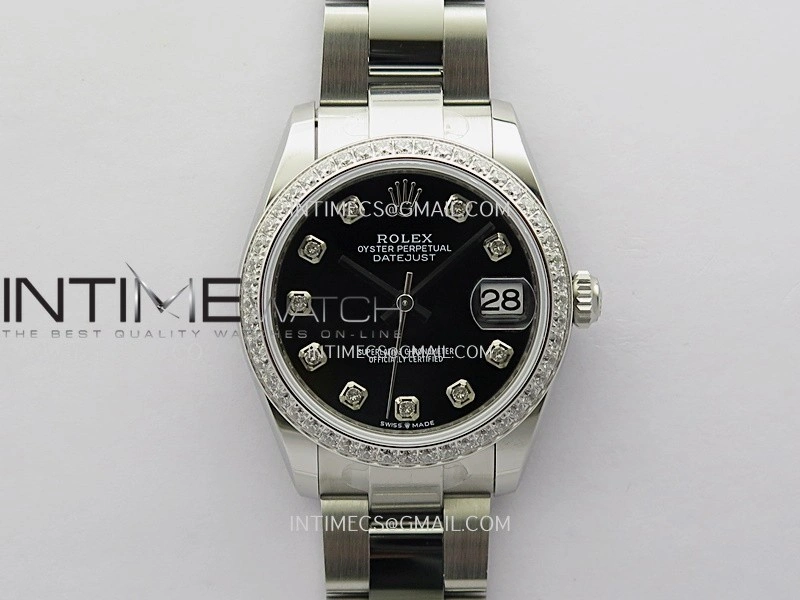 DateJust 31mm 904L SS AR+F Best Edition Black Dial Diamond Marker On 904L SS Oyster Bracelet A2236