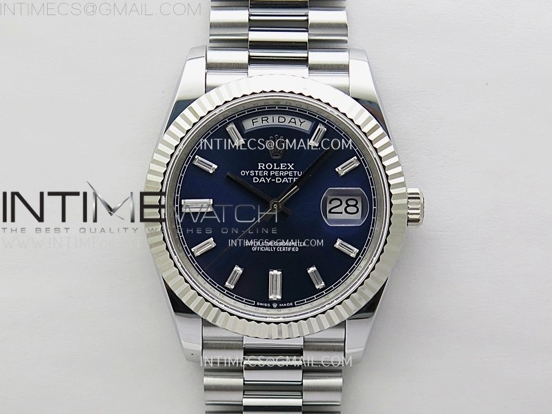 Day Date 228238 40mm 904L SS Bezel QF Gain Weight Blue Dial T Dia Markers on SS President Bracelet A2836