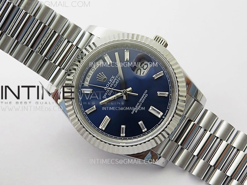 Day Date 228238 40mm 904L SS Bezel QF Gain Weight Blue Dial T Dia Markers on SS President Bracelet A2836