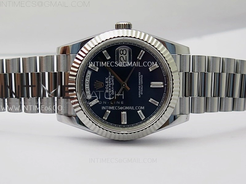Day Date 228238 40mm 904L SS Bezel QF Gain Weight Blue Dial T Dia Markers on SS President Bracelet A2836