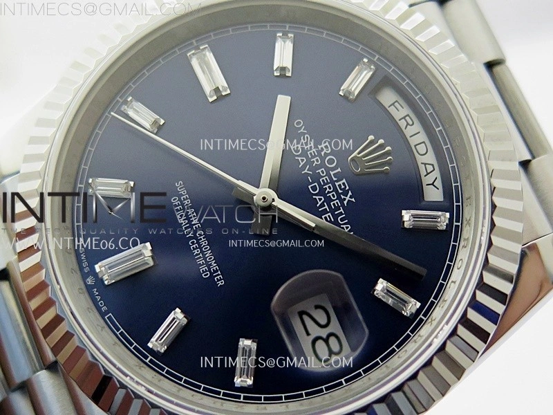 Day Date 228238 40mm 904L SS Bezel QF Gain Weight Blue Dial T Dia Markers on SS President Bracelet A2836
