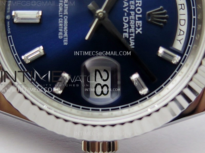 Day Date 228238 40mm 904L SS Bezel QF Gain Weight Blue Dial T Dia Markers on SS President Bracelet A2836