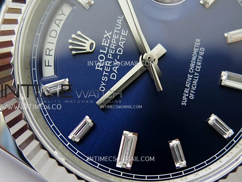 Day Date 228238 40mm 904L SS Bezel QF Gain Weight Blue Dial T Dia Markers on SS President Bracelet A2836
