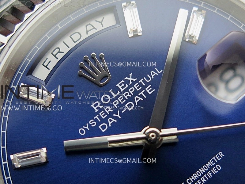 Day Date 228238 40mm 904L SS Bezel QF Gain Weight Blue Dial T Dia Markers on SS President Bracelet A2836