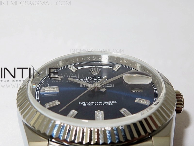 Day Date 228238 40mm 904L SS Bezel QF Gain Weight Blue Dial T Dia Markers on SS President Bracelet A2836