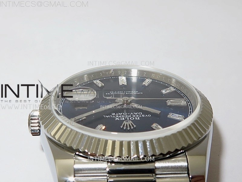 Day Date 228238 40mm 904L SS Bezel QF Gain Weight Blue Dial T Dia Markers on SS President Bracelet A2836