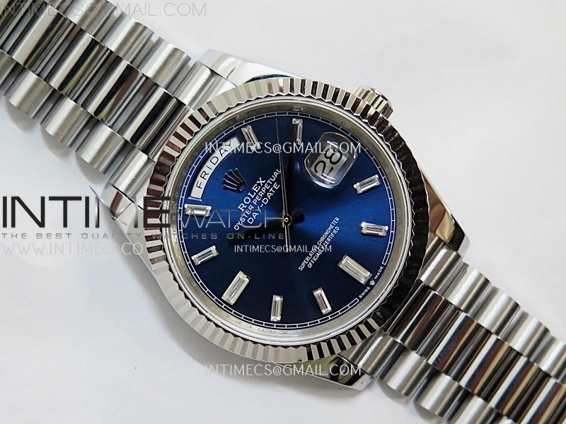 Day Date 228238 40mm 904L SS Bezel QF Gain Weight Blue Dial T Dia Markers on SS President Bracelet A2836