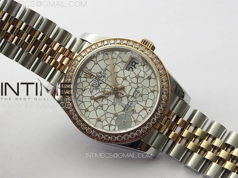 DateJust 31mm 278274 904L SS RG Crystals Bezel GMF Best Edition Silver Flowers Crystals Dial on 904L SS RG