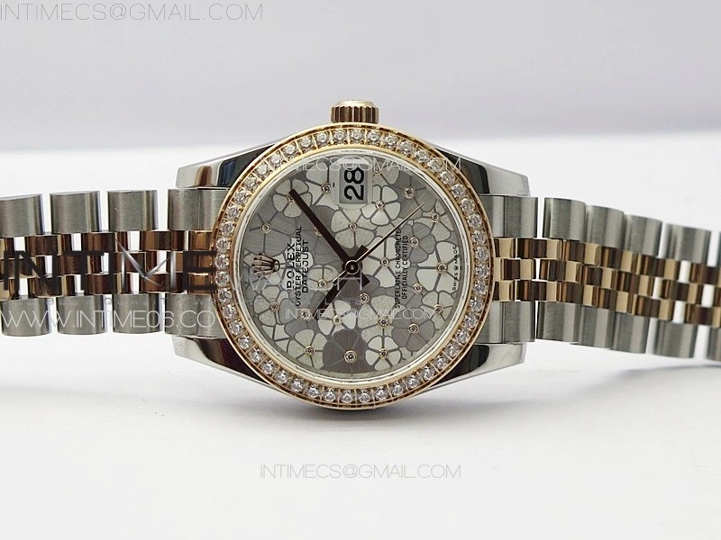 DateJust 31mm 278274 904L SS RG Crystals Bezel GMF Best Edition Silver Flowers Crystals Dial on 904L SS RG