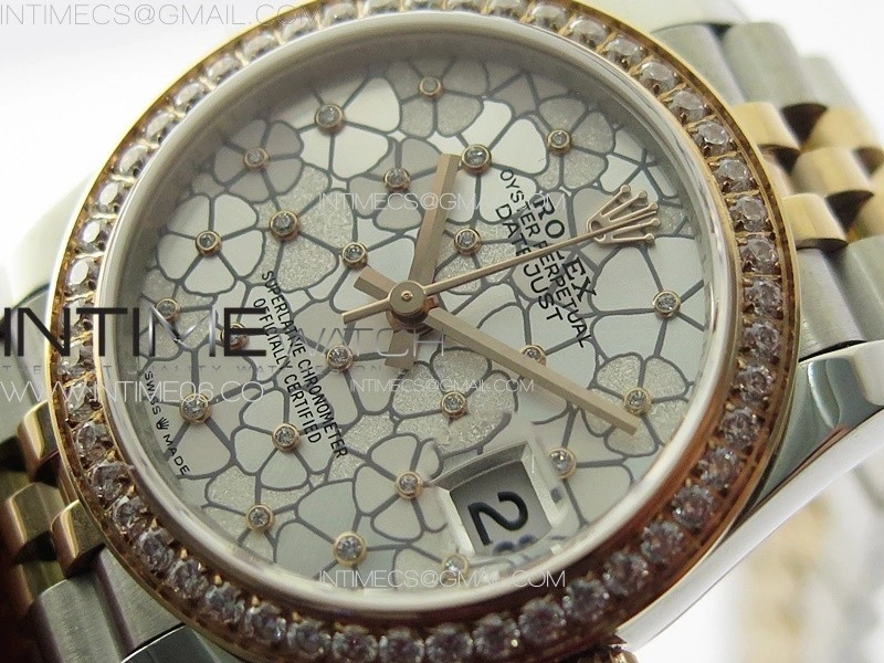 DateJust 31mm 278274 904L SS RG Crystals Bezel GMF Best Edition Silver Flowers Crystals Dial on 904L SS RG