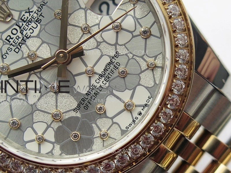 DateJust 31mm 278274 904L SS RG Crystals Bezel GMF Best Edition Silver Flowers Crystals Dial on 904L SS RG