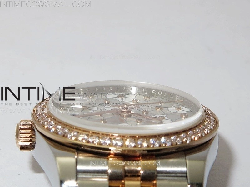 DateJust 31mm 278274 904L SS RG Crystals Bezel GMF Best Edition Silver Flowers Crystals Dial on 904L SS RG