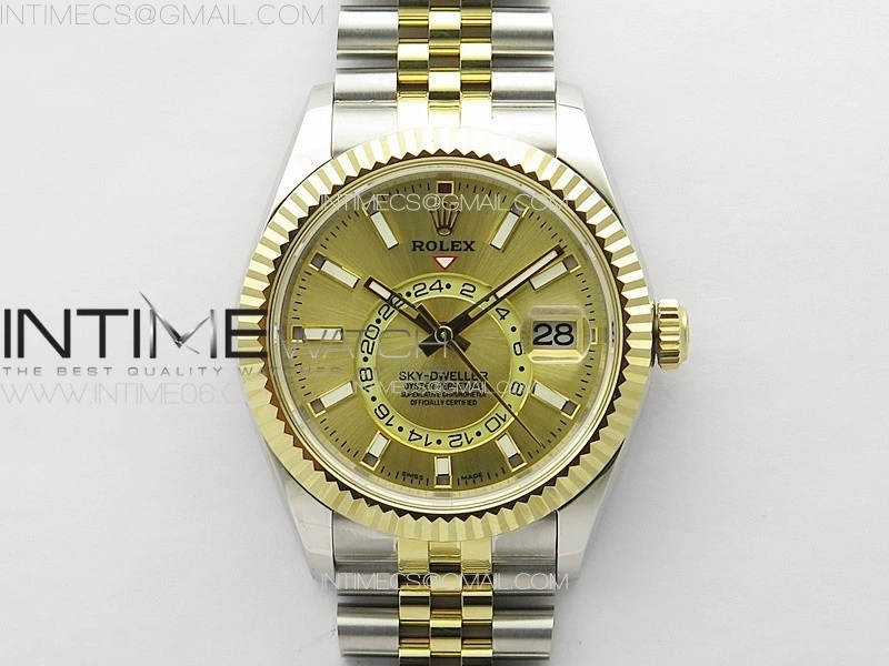 Sky-Dweller 326934 904L SS YG Noob 1:1 Best Edition Gold Dial on SS YG Jubilee Bracelet Asian 23J to 9001