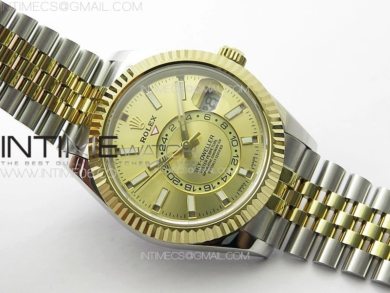 Sky-Dweller 326934 904L SS YG Noob 1:1 Best Edition Gold Dial on SS YG Jubilee Bracelet Asian 23J to 9001
