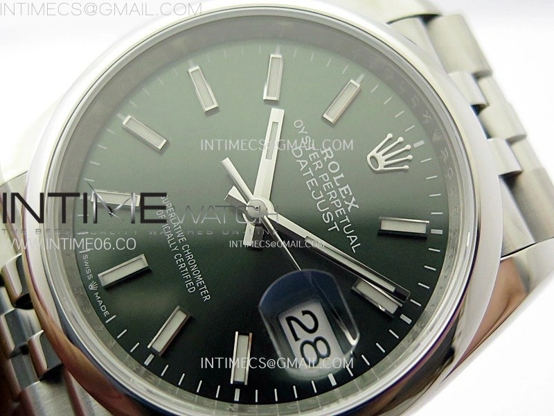 DateJust 36 SS 126200 904L Steel VSF 1:1 Best Edition Green Dial Sticks Markers on Jubilee Bracelet VS3235