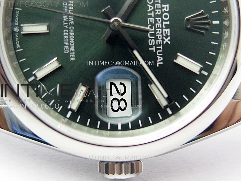 DateJust 36 SS 126200 904L Steel VSF 1:1 Best Edition Green Dial Sticks Markers on Jubilee Bracelet VS3235