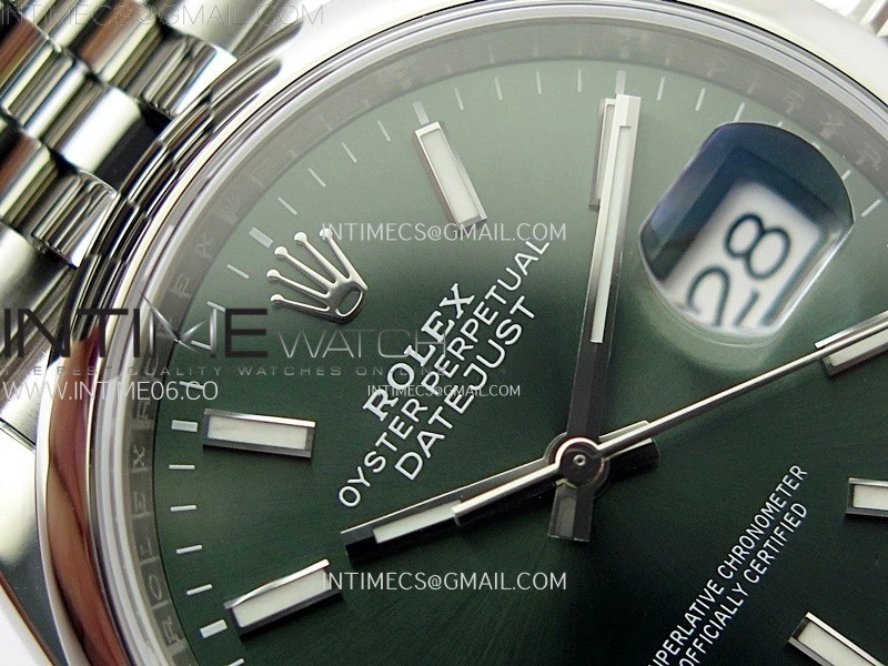 DateJust 36 SS 126200 904L Steel VSF 1:1 Best Edition Green Dial Sticks Markers on Jubilee Bracelet VS3235