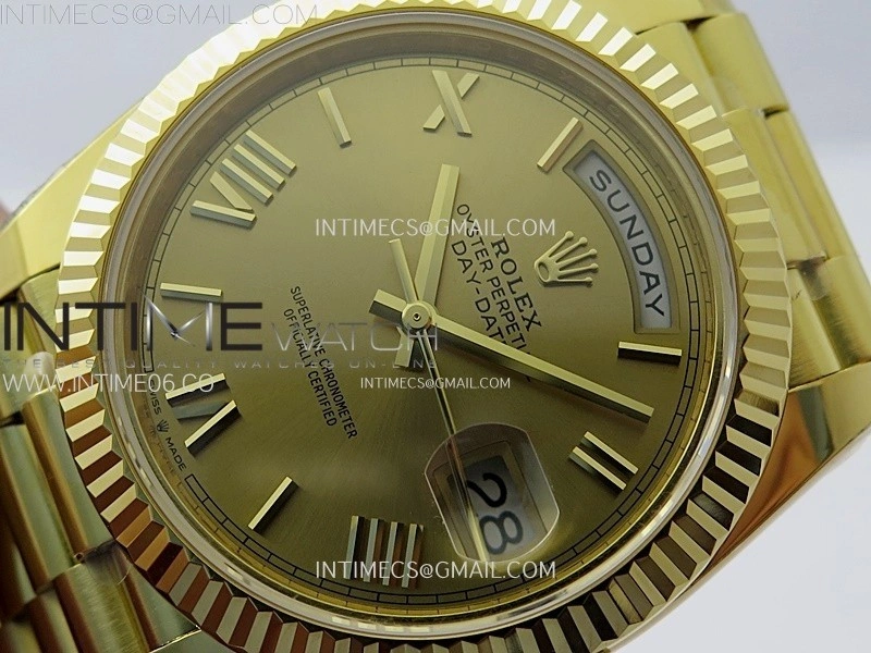 Day Date 228238 40mm 904L YG 1:1 AR+F Best Edition Gold Dial Roman Markers on YG President Bracelet SA3255