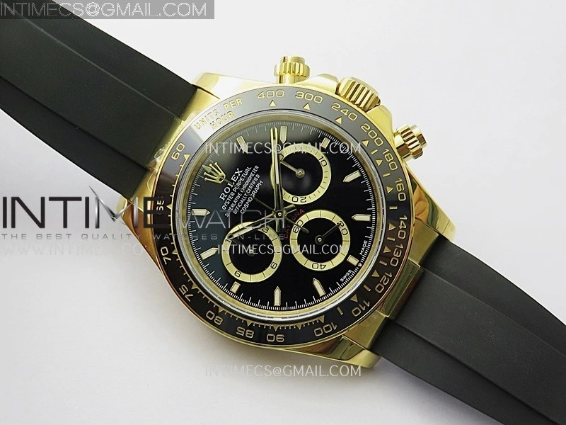 Daytona 126518 904L YG GMF 1:1 Best Edition Black Dial Black Gold Subdial on Oysterflex Strap SH4131