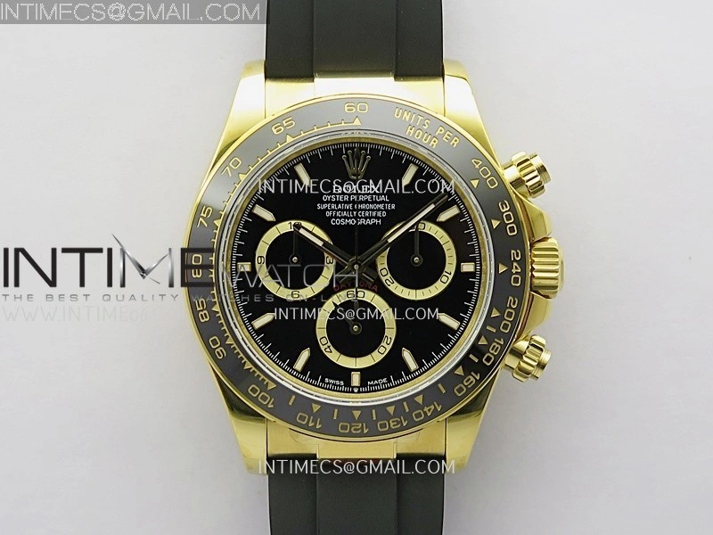 Daytona 126518 904L YG GMF 1:1 Best Edition Black Dial Black Gold Subdial on Oysterflex Strap SH4131