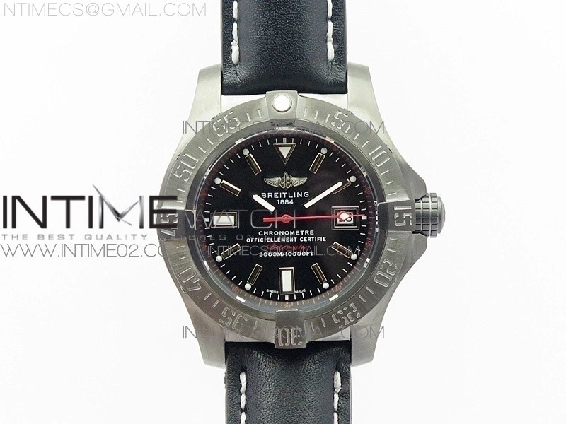 Avenger II Seawolf DLC V2 Best Edition Black Dial Stick Markers Red Second Hand on Black Strap A2836