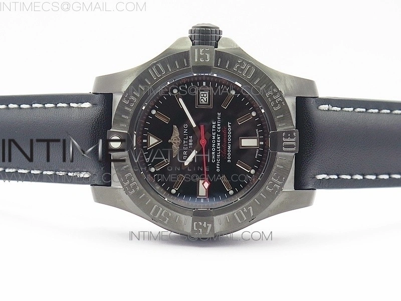 Avenger II Seawolf DLC V2 Best Edition Black Dial Stick Markers Red Second Hand on Black Strap A2836