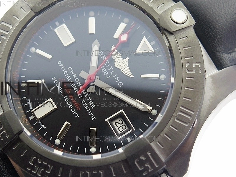Avenger II Seawolf DLC V2 Best Edition Black Dial Stick Markers Red Second Hand on Black Strap A2836